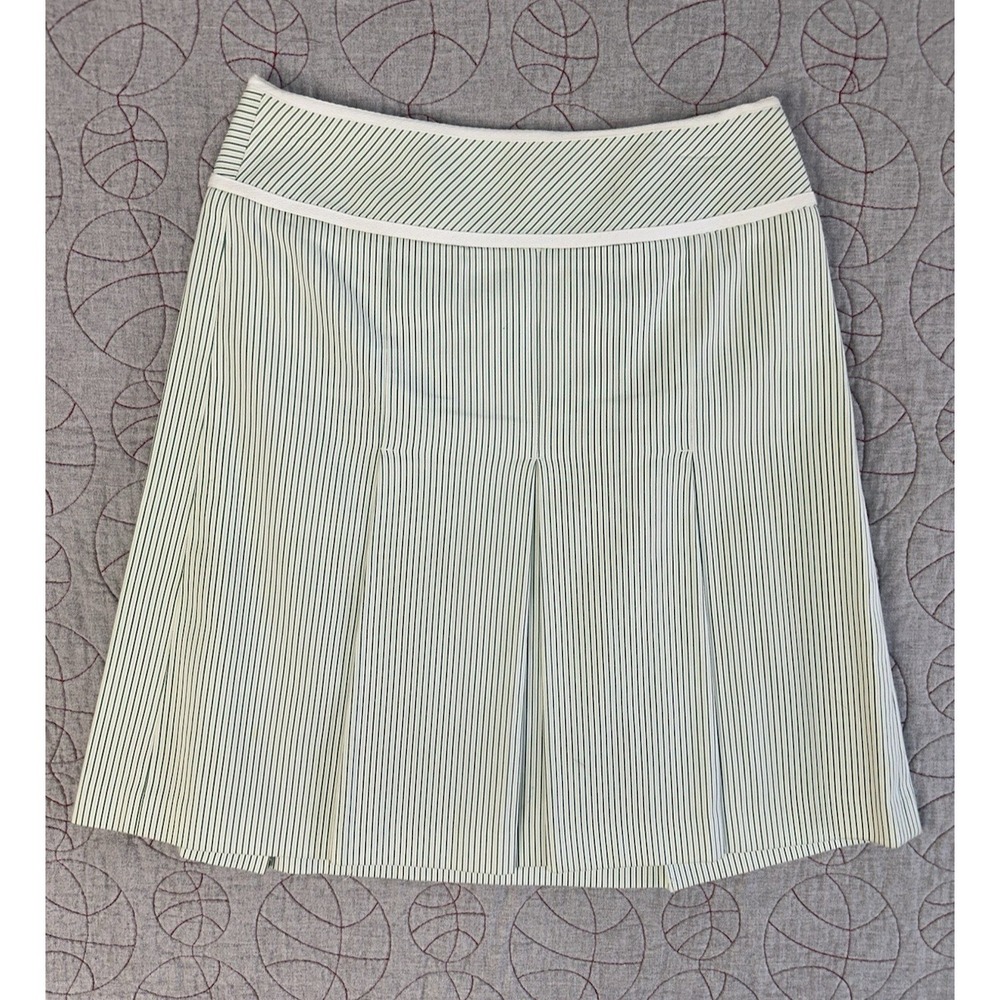 LOFT Ann Taylor Green White Striped Pleated Y2K Style Skirt / Women's 4